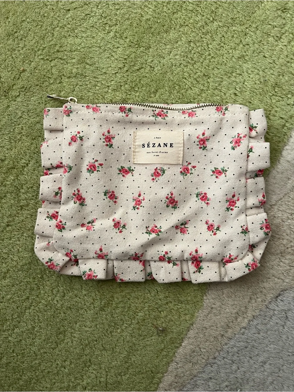 Sezane Froufrous Canvas Pouch with Pink Flowers